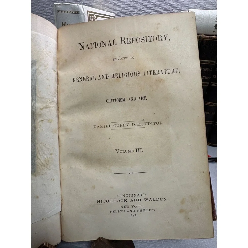 Antique 1878 National‎ Repository Vol III Leather Bound Religious Literature Art